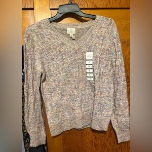 Avenue Pastel Multicolor Cable V-Neck Sweater